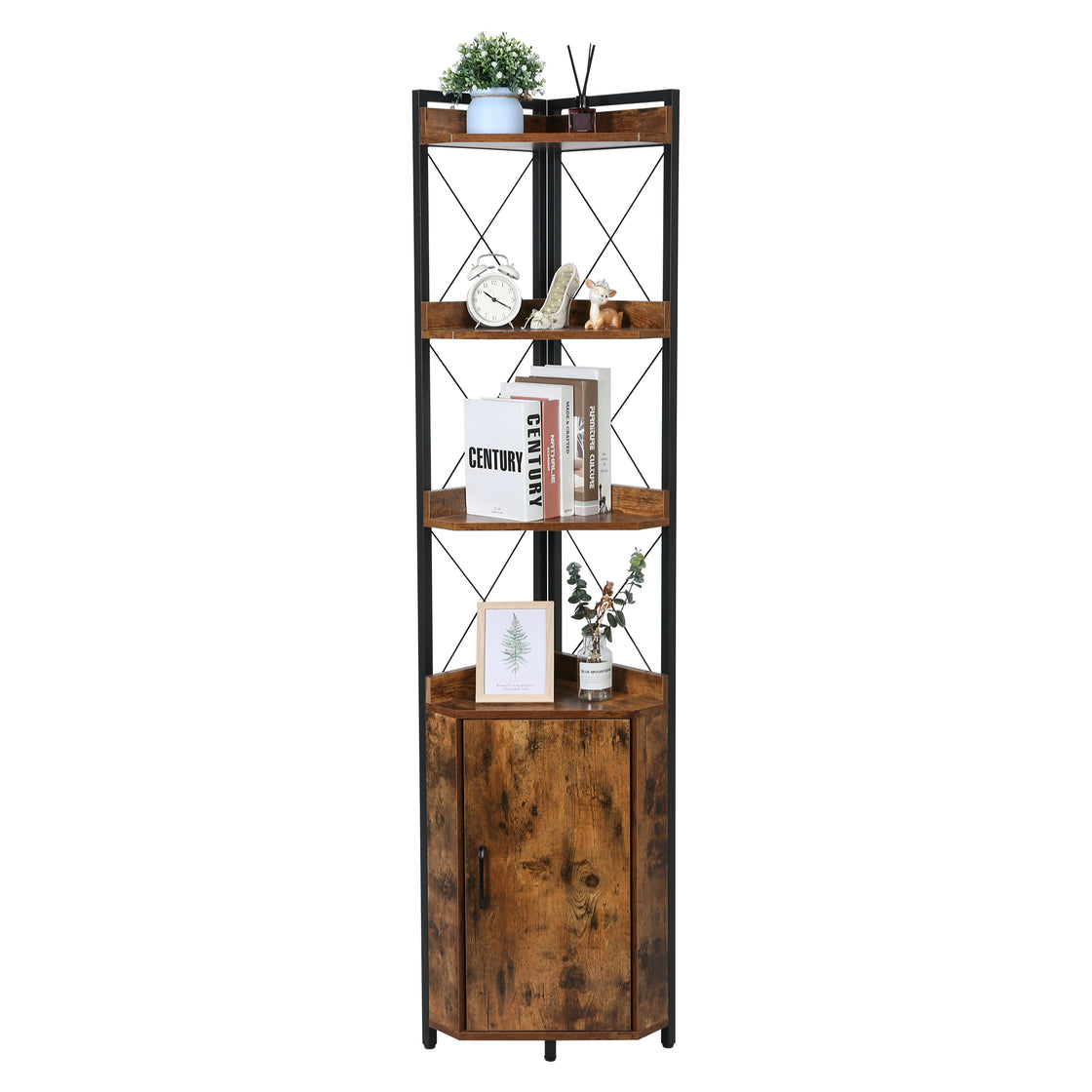 HYNAWIN Corner Shelf,Industrial Bookcase,Freestanding Display