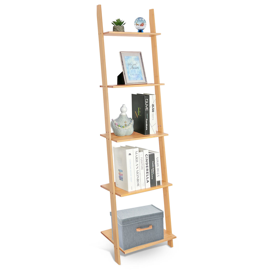 HYNAWIN Ladder Shelf Bookcase,5-Tier Bamboo Storage Rack Shelves