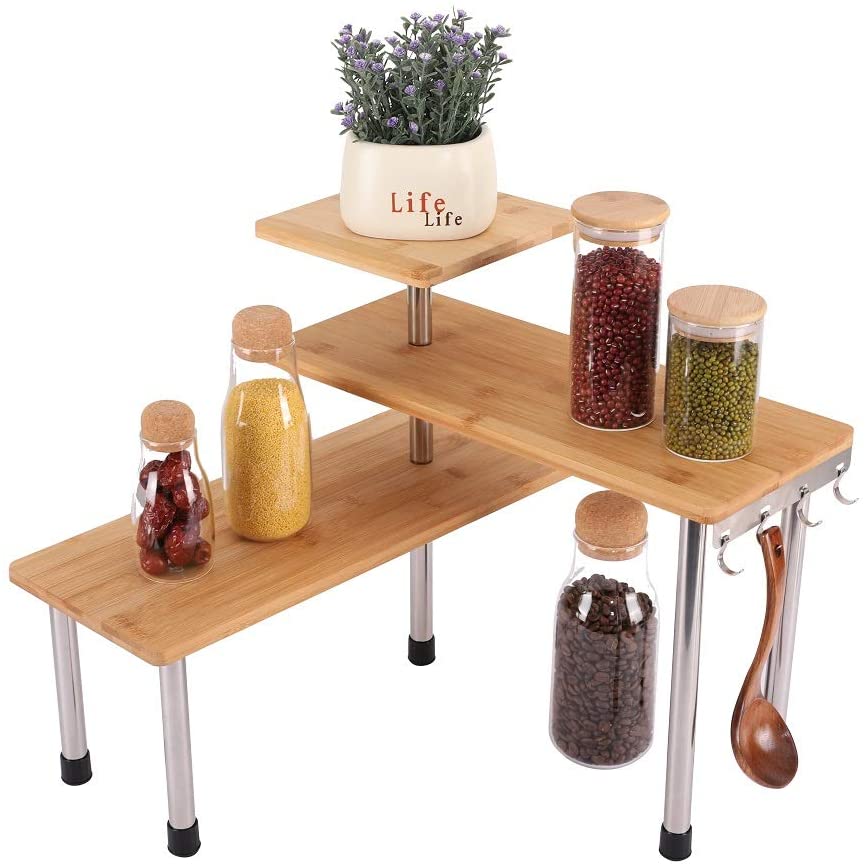 HYNAWIN 3 Tier Bamboo Countertop Shelf Corner Shelf