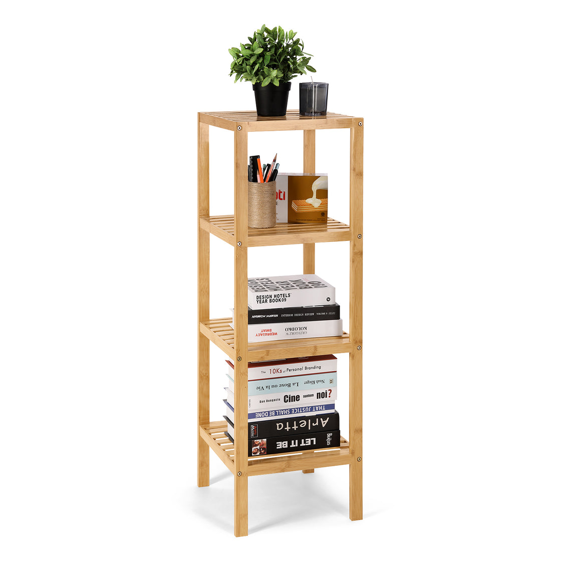 HYNAWIN Bamboo Shelf 4-Tier Bookshelf,Tall Corner Shelves