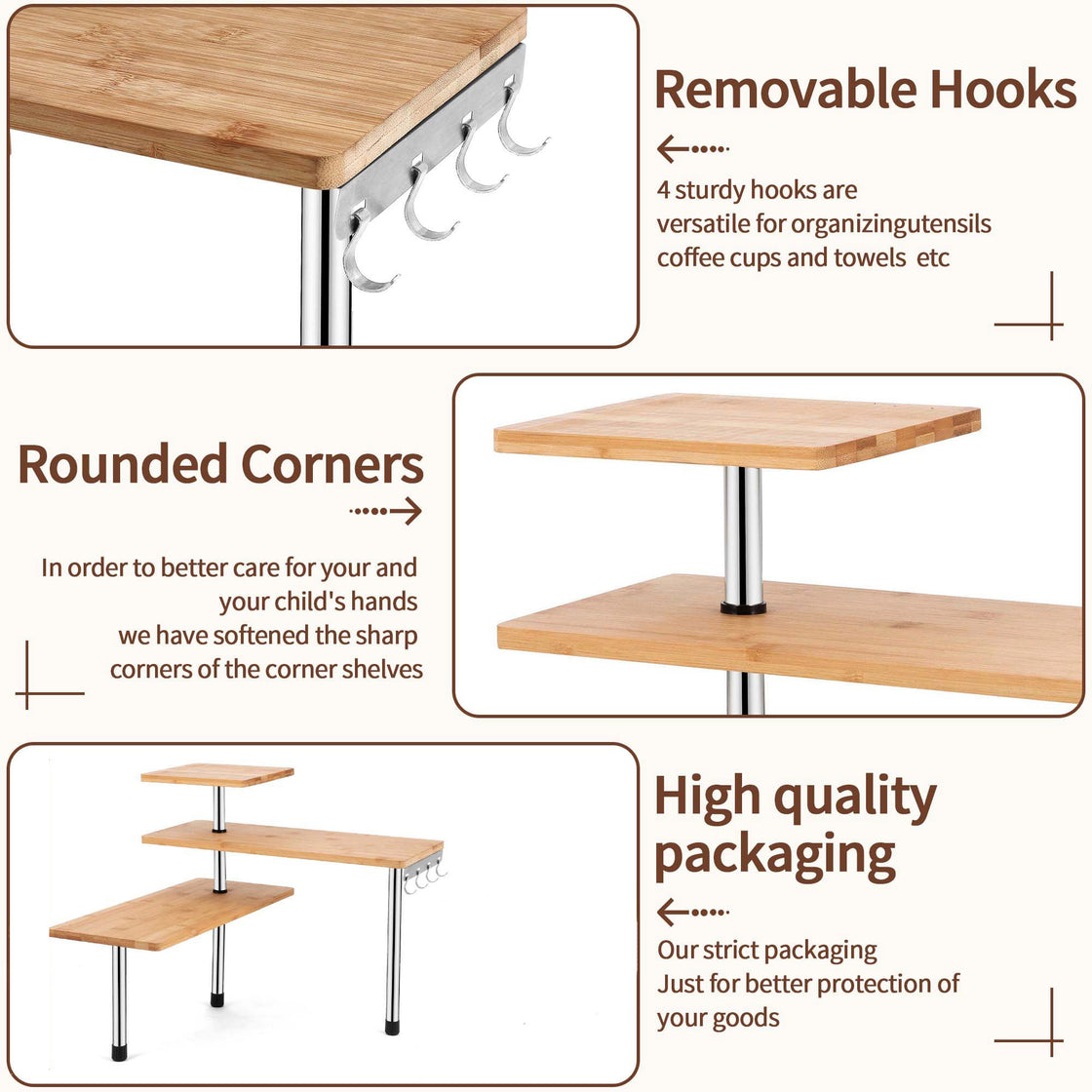 HYNAWIN Bamboo Countertop Shelf Corner Storage Rack