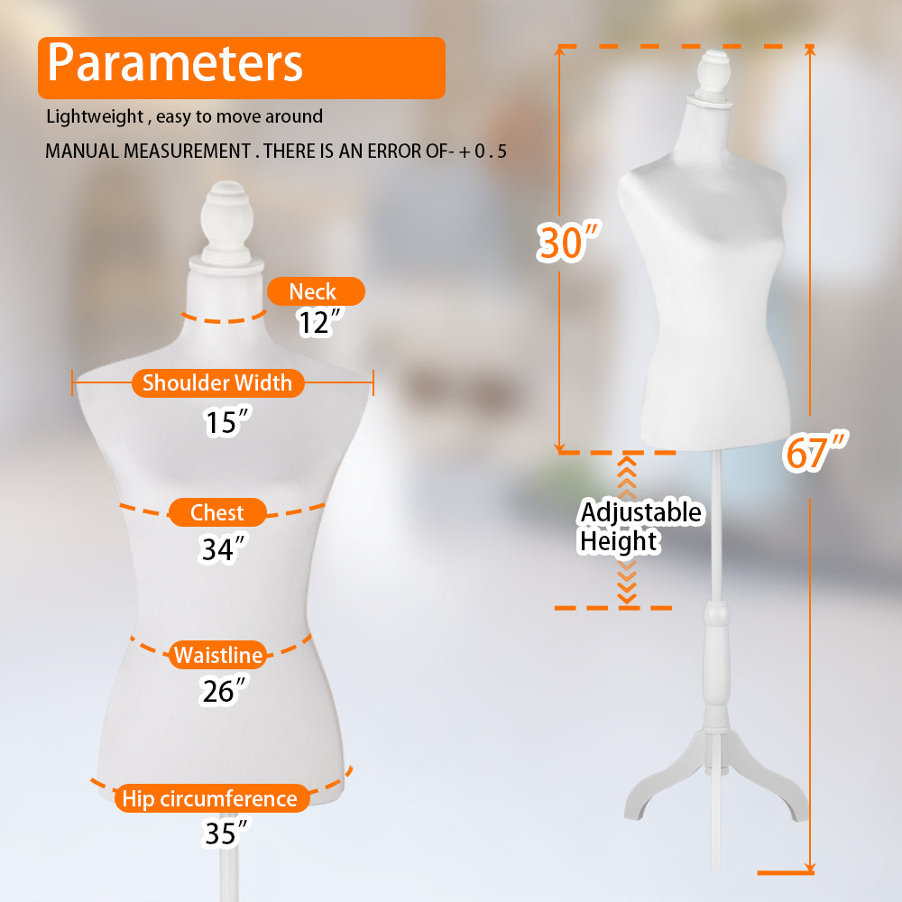 Female Dress Form Mannequin Body Torso Stand with Adjustable Height Stand