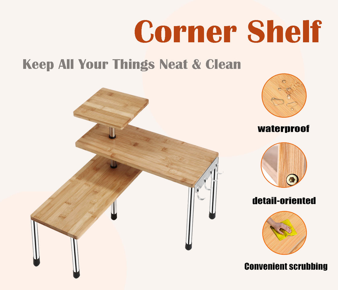HYNAWIN 3 Tier Bamboo Countertop Shelf Corner Shelf