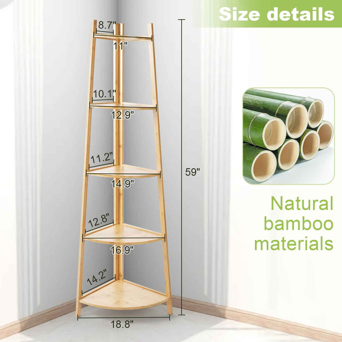 Bamboo Corner Shelf, Upgraded Corner Shelf, Tall Corner Shelf Stand