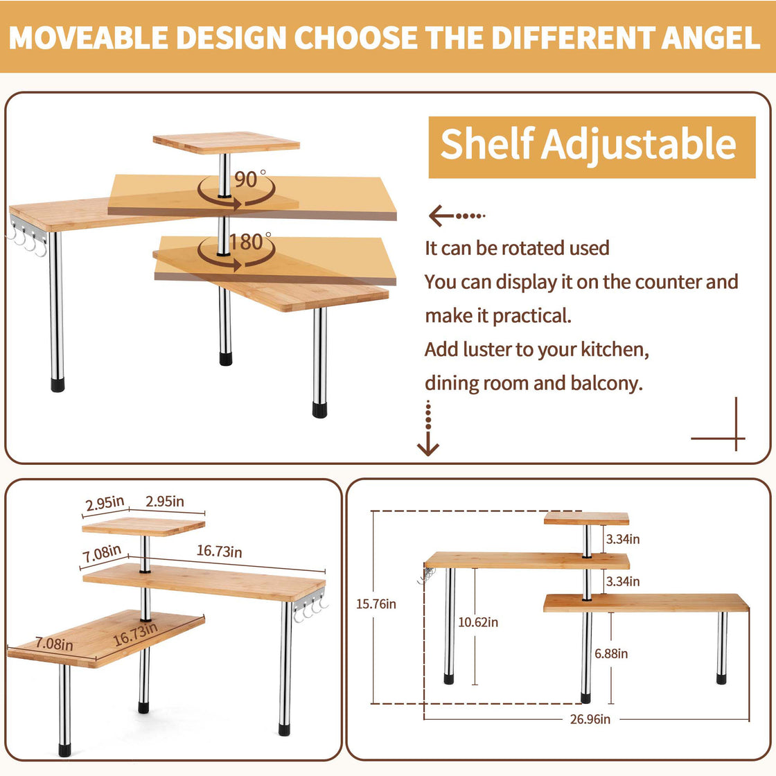 HYNAWIN Bamboo Countertop Shelf Corner Storage Rack