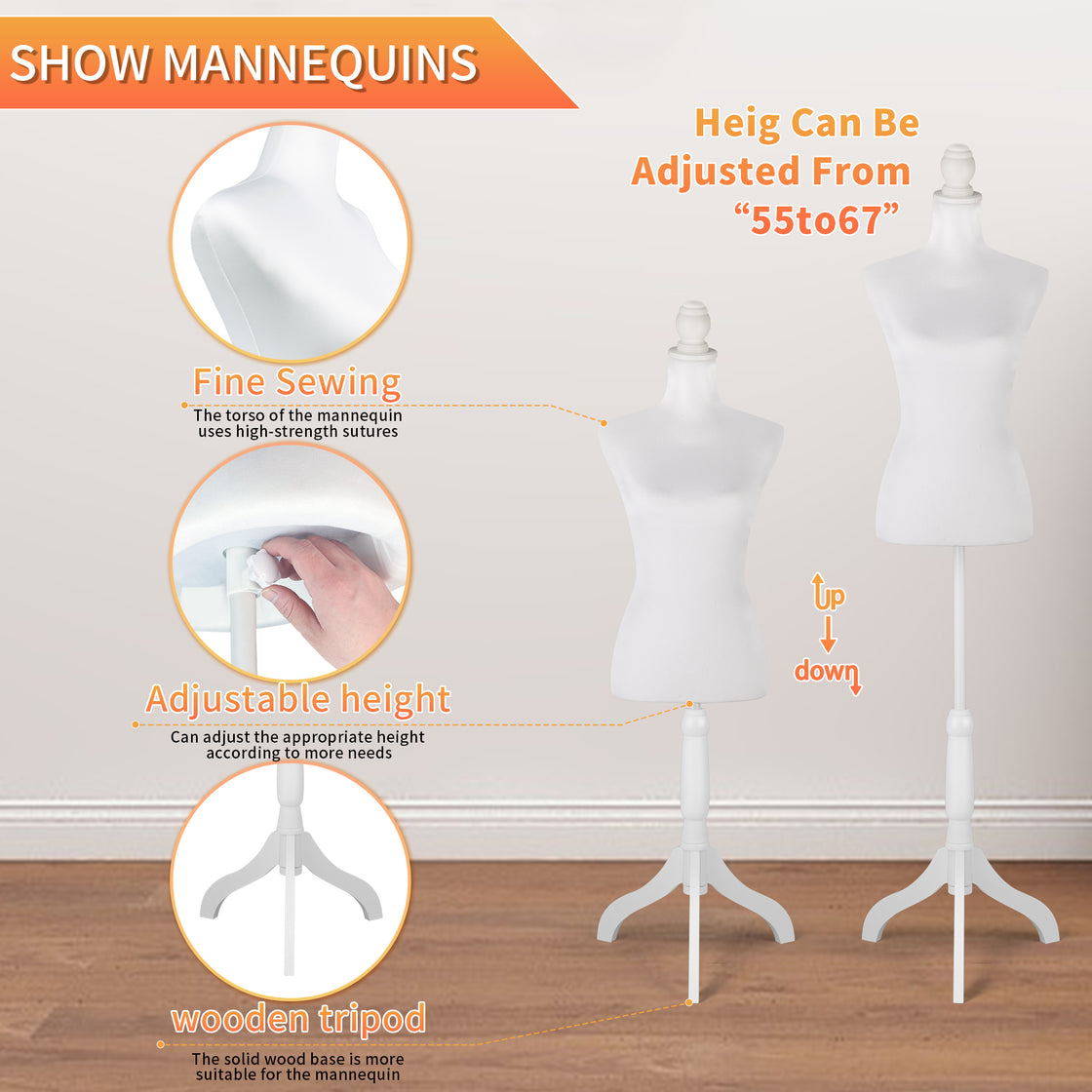 Female Dress Form Mannequin Body Torso Stand with Adjustable Height Stand