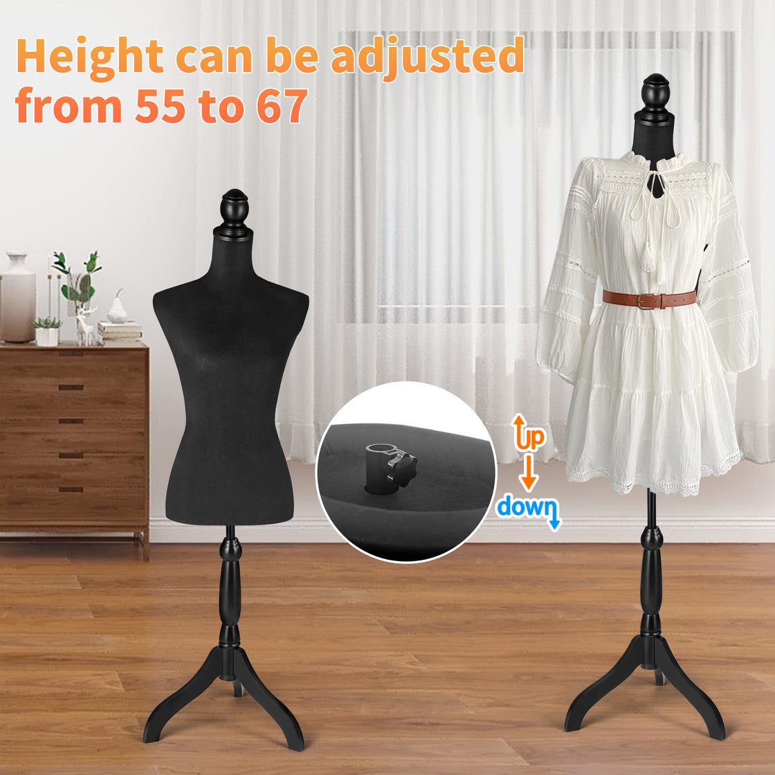 Female Dress Form Mannequin Body Torso Stand with Adjustable Height Stand