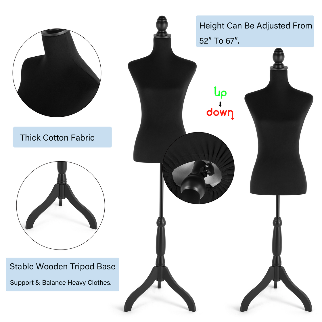 Female Dress Form Mannequin Body Torso Stand with Adjustable Height Stand