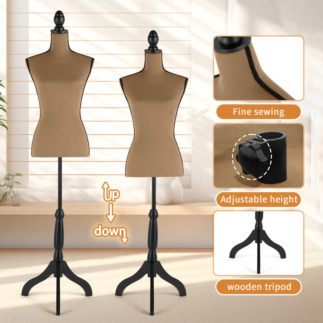 Female Dress Form Mannequin Body Torso Stand with Adjustable Height Stand