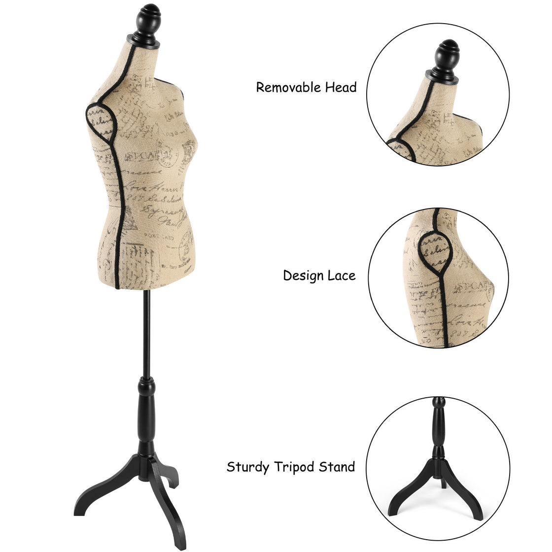 Female Dress Form Mannequin Body Torso Stand with Adjustable Height Stand