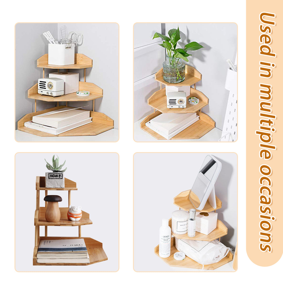 HYNAWIN Bamboo Corner Shelves-3 Tier Standing Pantry Shelf for Kitchen Counter Storage