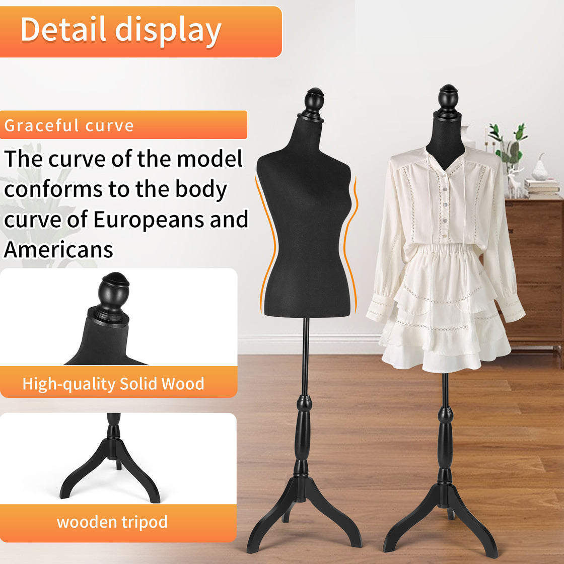 Female Dress Form Mannequin Body Torso Stand with Adjustable Height Stand