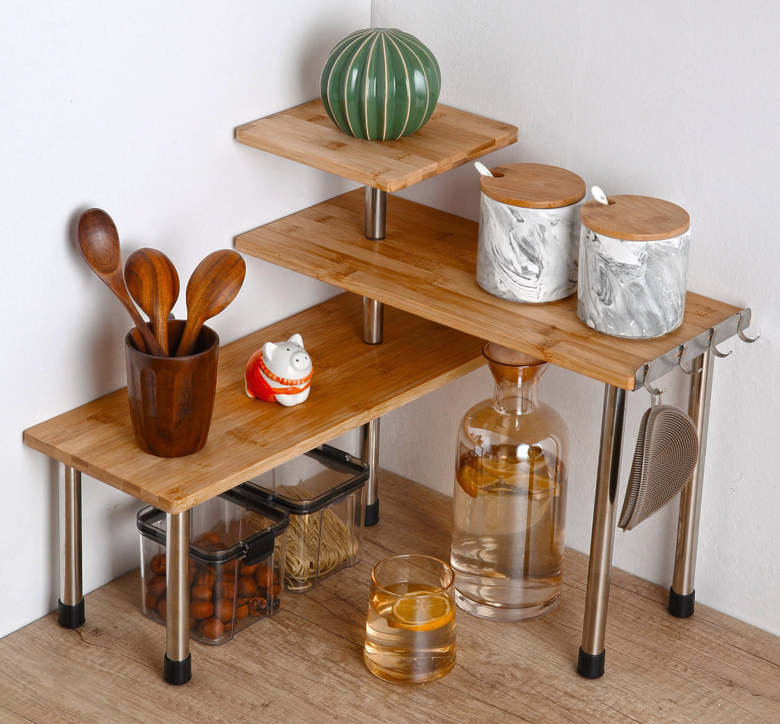 HYNAWIN 3 Tier Bamboo Countertop Shelf Corner Shelf