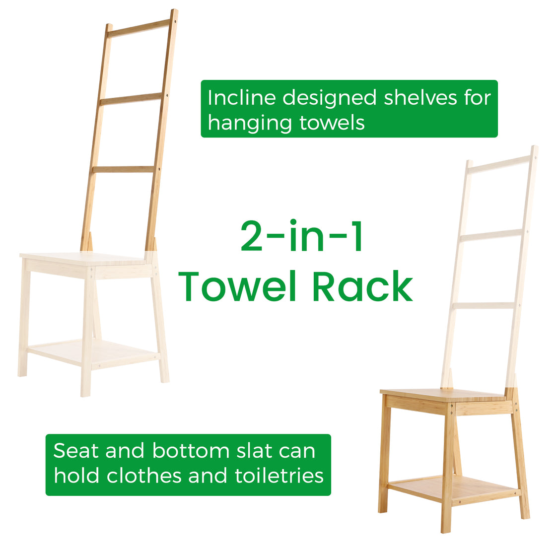 HYNAWIN Bamboo Bath Towel Rack, Multifunctional Bathroom Floor Shelf