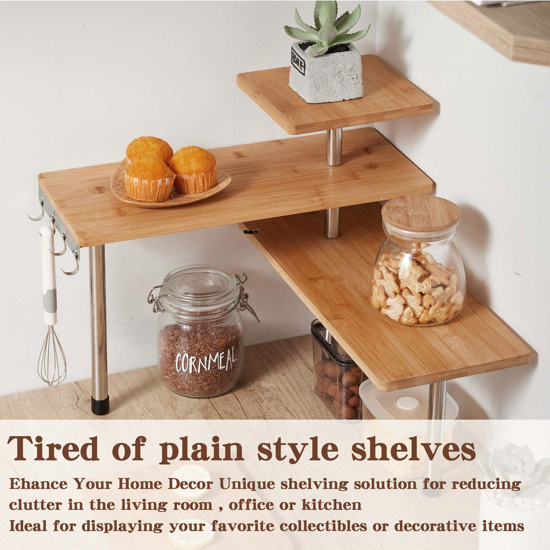 HYNAWIN Bamboo Countertop Shelf Corner Storage Rack