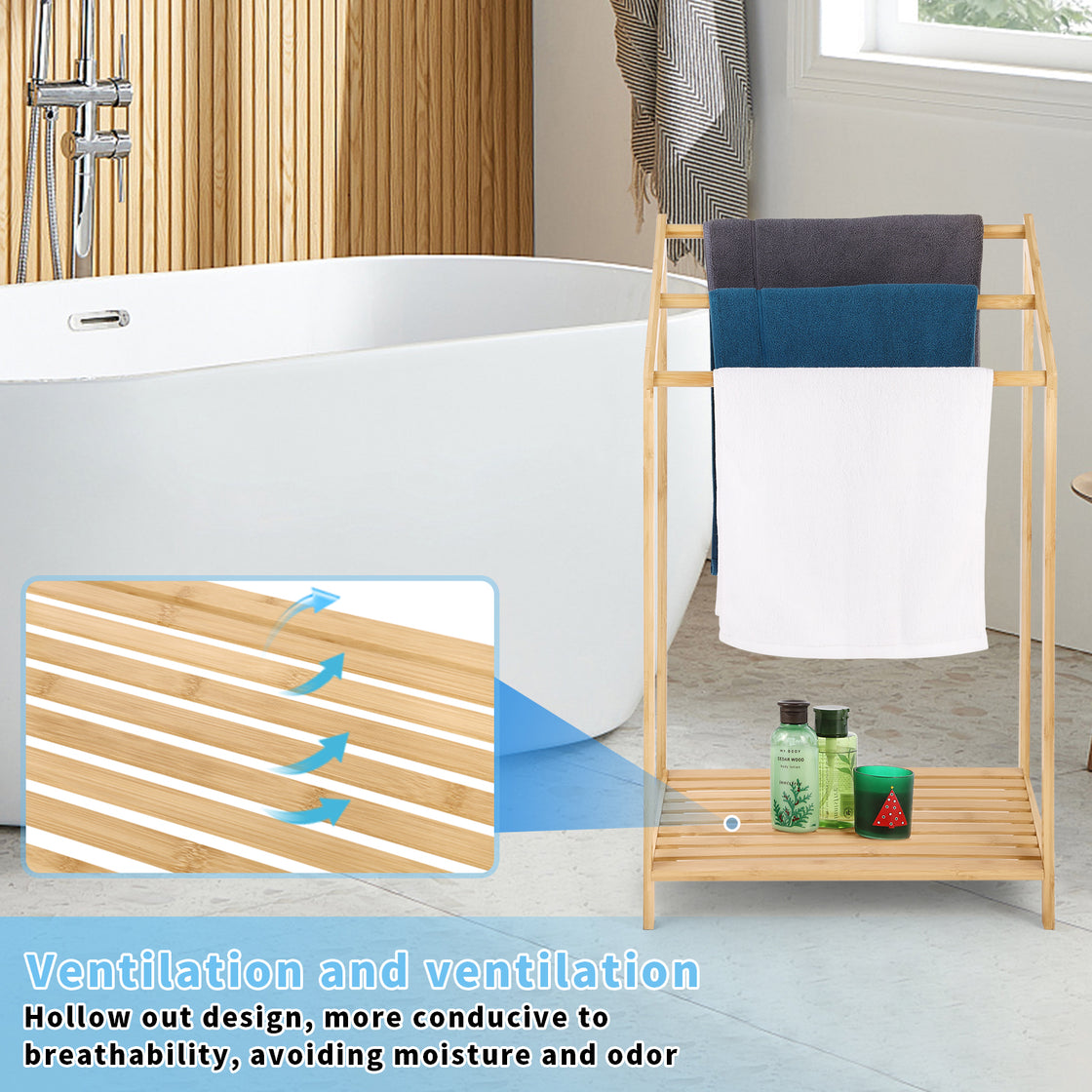 HYNAWIN Bamboo 3 Tier Towel Rack for Bathroom