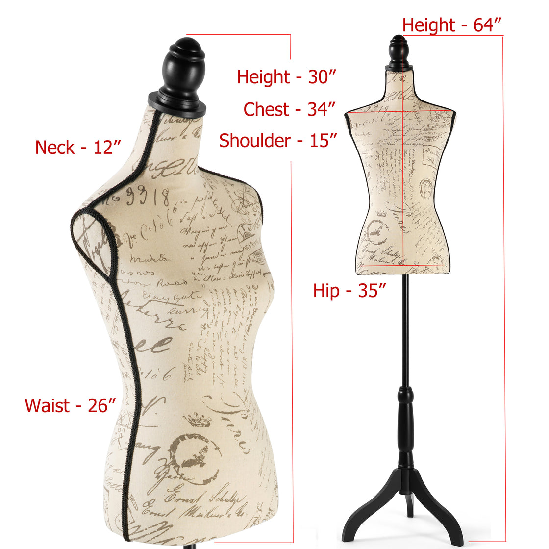 Female Dress Form Mannequin Body Torso Stand with Adjustable Height Stand