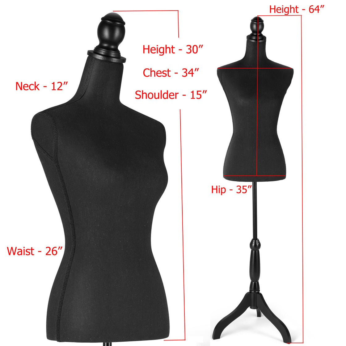 Female Dress Form Mannequin Body Torso Stand with Adjustable Height Stand