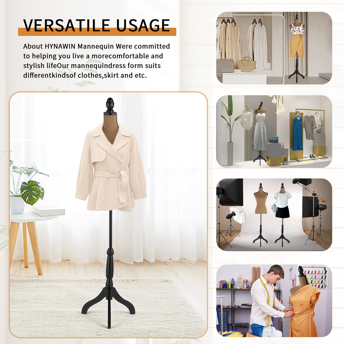 Female Dress Form Mannequin Body Torso Stand with Adjustable Height Stand