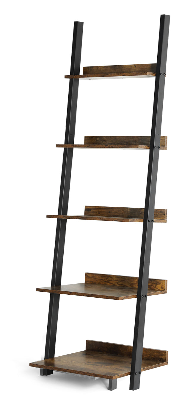 HYNAWIN 5 Tier Ladder Shelf-Wood & Metal Bookcase,Wall Mount Bookshelf