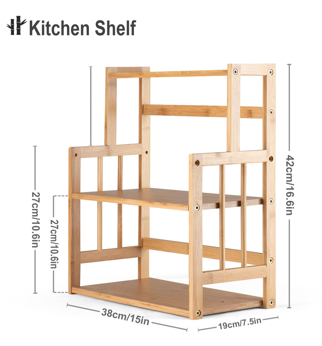 HYNAWIN Bamboo Spice Rack Storage Shelves-3 Tier Standing Pantry Shelf